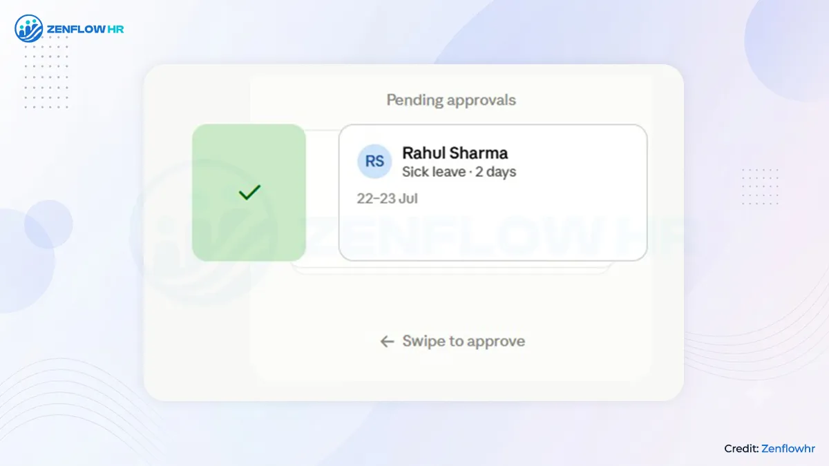 Pending approvals queue with swipe to approve on web and mobile