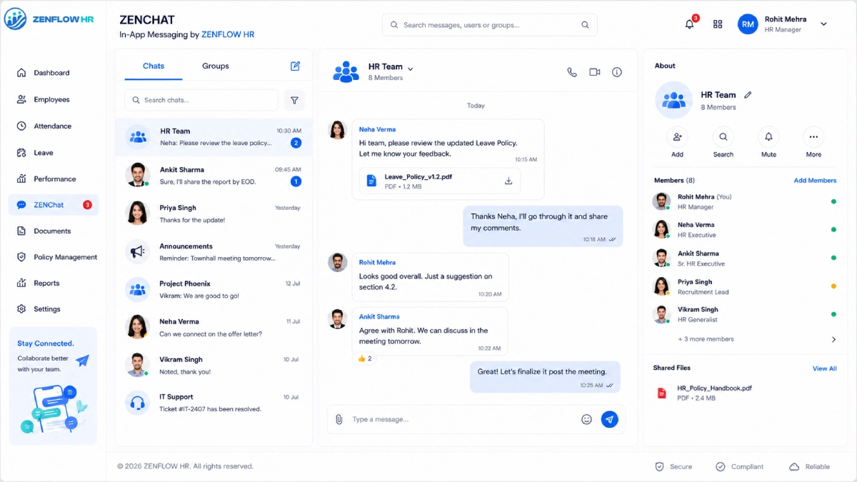 Zenchat- In App Messaging feature in HRMS